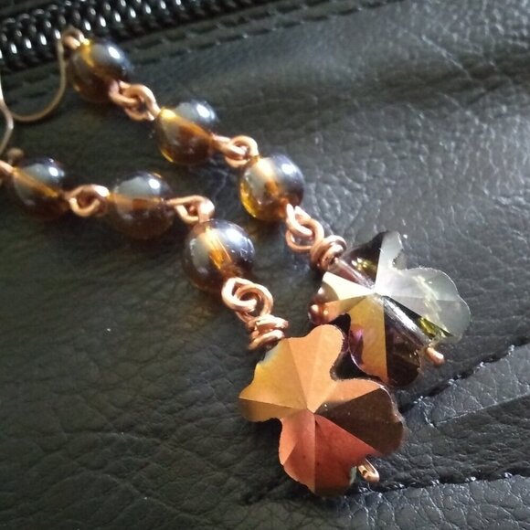 Handmade Sexy Boho Dangle Earrings! Beautiful Whiskey, Cognac + Copper Tones - Picture 3 of 9